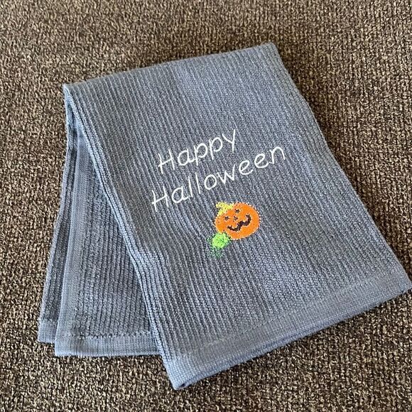 Happy Halloween Custom Embroidered Gray Cotton Barmop Towel - Picture 3 of 8